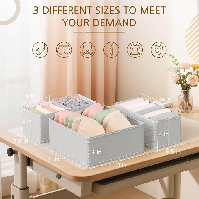 26 Pack Drawer Organizer for Clothes, Foldable Dresser Dividers with 3 Sizes, Fabric Storage Bins – Gray
