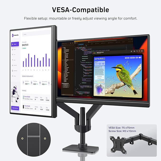 MNN Portable Monitor 18.5'' 100Hz, FHD 1080P IPS Laptop Screen with Built-in Stand & Dual Speakers, USB-C HDMI External Display for Laptop PC Phone PS5 Xbox Switch, Travel Gaming Monitor