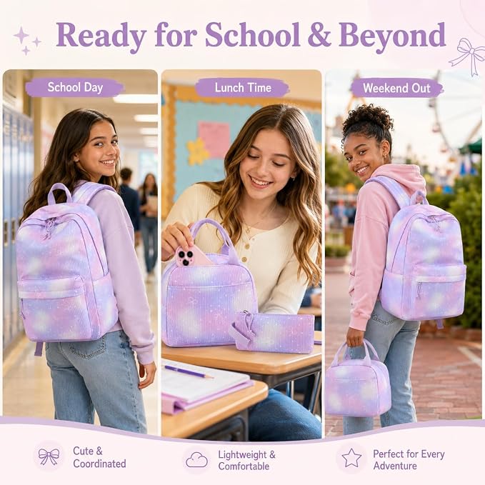 BTOOP School Backpacks for Teen Girls Bookbags Lightweight Kids Backpack School Bags Set with Lunch Box Pencil Case