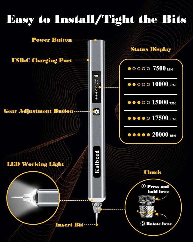 Cordless Engraving Pen with 48 Kits & LED Screen, 5-Speed Engraver Pen for Metal, Wood, Glass, Plastic & All Materials, USB Rechargeable Craft Gift for Teens, Adults and Beginners (Silver)