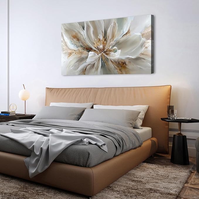 AIYISU Flower Wall Art Vintage White Floral Canvas Pictures Abstract Blooming Flower Prints Painting Large Abstract Botanical Blossom Wall Decor Elegant Artwork Bedroom Living Room Decoration 30x60
