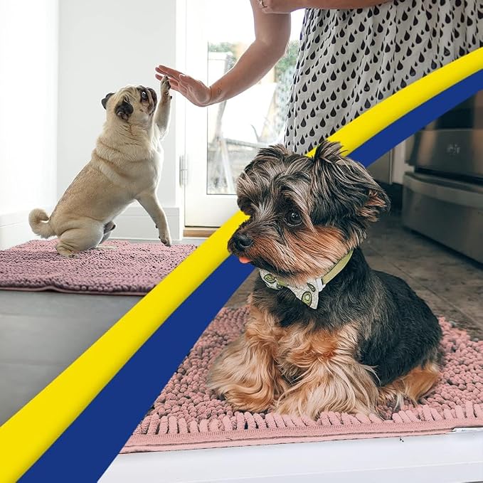 Muddy Mat® | Super Absorbent Door Mat Indoor, Microfiber Quick Dry Chenille Entryway Rug, Non-Slip Front Door Mat, Indoor Mats for Entryway, Machine Washable Pet Rug, Blush Pink 19" x 30"