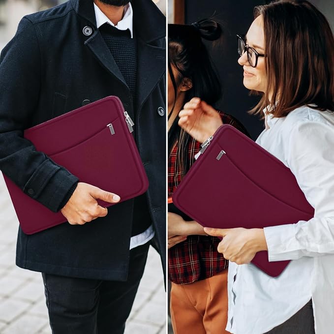 Laptop Sleeve 15.6 inch, Shockproof Protective Laptop Cover Briefcase Carrying Bag with Accessory Pocket, Portable Computer Case Compatible with MacBook, HP, Dell, Lenovo, Asus, Wine Red