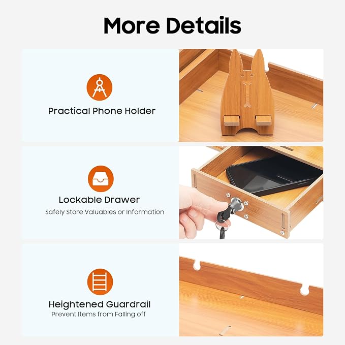 Computer Monitor Stand, Wooden Monitor Riser with Lockable Drawer and Storage, Multi Wooden Desktop Storage Stand for Laptop Printer Screen and Office Supplies Organizer, 25.2" x 7.87" x 5.33" (3 Drawer)