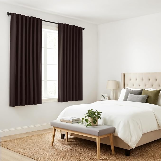 Pony Dance Blackout Curtains Thermal Insulated Window Treatment Panels Room Darkening Shade Drapes for Living Room Back Tab/Rod Pocket Bedroom Draperies, 34 x 63 Inch, Brown, 2 Panels
