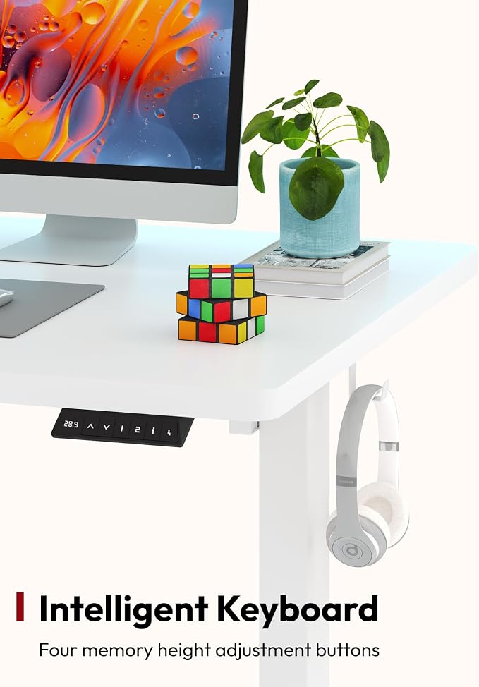 SANODESK One-Piece Electric Standing Desk, Seamless 48 x 24'' Ergonomic Height Adjustable Sit Stand Desk with Memory Presets for Home Office Computer Workstation, White Frame/White Top