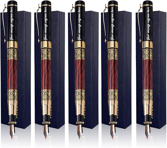 Ancolo Personalized Fountain Pens-Medium Point Nib- 5 Pcs a Set with Gift Pen Box Nice Souvenir Gift, Engraved with Your Name/Message/Phone number on the Pens Perfect for Men Women