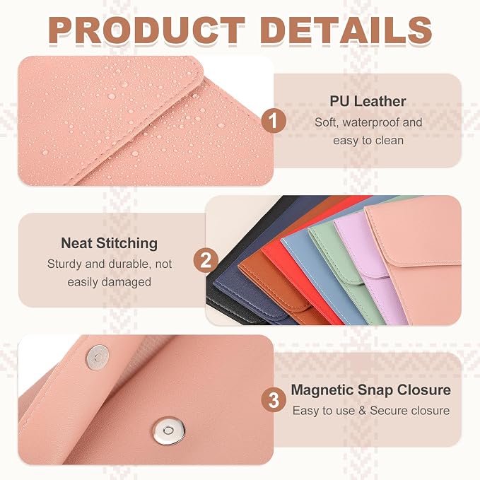 PATIKIL 2Pcs PU Leather A4 File Folder, Document Holder Envelope Waterproof Napa Texture Filing Organizer Portfolio Folder Case with Magnetic Snap Closure for Home Office, Pink, Red
