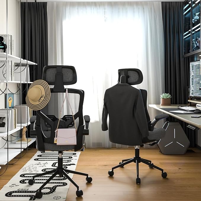 Ergonomic Office Chair, High Back Mesh Computer Chair with Molded Foam Cushion, Adjustable Headrest, Lumbar Support, Tilt Lock and Coat Hanger for Home Office