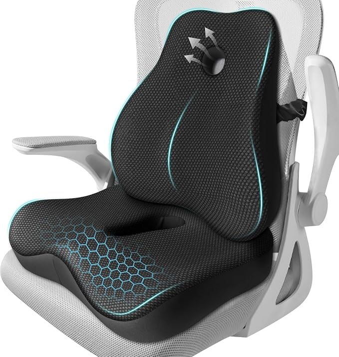 Seat Cushion,Lumbar Support Pillow for Office Chair, Cooling Mesh Office Chair Cushions for Sciatica,Tailbone &Back Pain Relief,Ergonomic Memory Foam Back Support Pillow for Desk,Gaming Car Chair