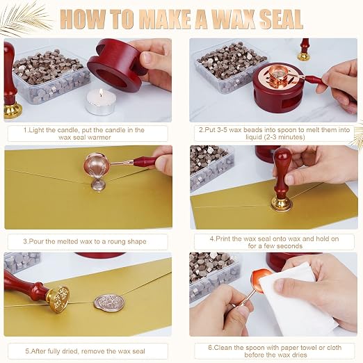 Wax Seal Stamp Kit - 357pc Wax Sealing Set with Warmer, Spoon, Candles - Perfect for Vintage Envelopes, Letters & Crafts - Champagne
