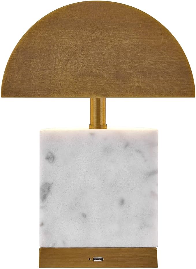 Savoy House Coco & Dash 11-CD07RC Cora 10" Modern Portable Rechargeable Brass & Marble Integrated LED Table Lamp with Metal Dome Shade