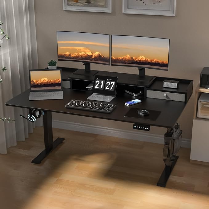 63 x 30 Inch Electric Standing Desk with 2 Drawers, Adjustable Height Widened Stand Up Desk with Storage, Sit to Stand Ergonomic Workstation for Home Office, Classic Black