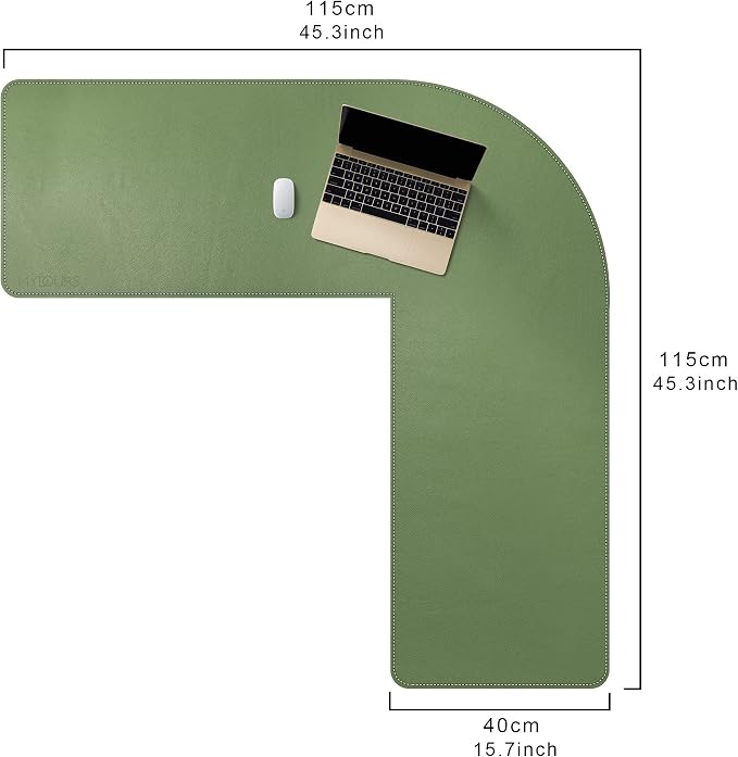 Mydours L-Shape Desk Mat, 46" x 46" x 16" Extra Large PU Leather Desk Pad Blotter, XXL Large Waterproof Gaming Mouse Pad, Desktop Protector for Computer Keyboard Home Office (Green)