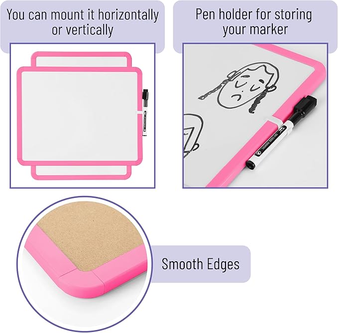 Mr. Pen- Dry Erase Board, 14” x 11” with a Black Dry Erase Marker, Small Mini White Board for Students