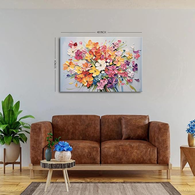 Colorful Floral Wall Art Watercolor Daisy Flower Picture Wall Decor for Living Room Nature Poppies Bouquet Painting Canvas Prints Large Aesthetic Wildflower Poster Artwork Bedroom Decorations 32x48”