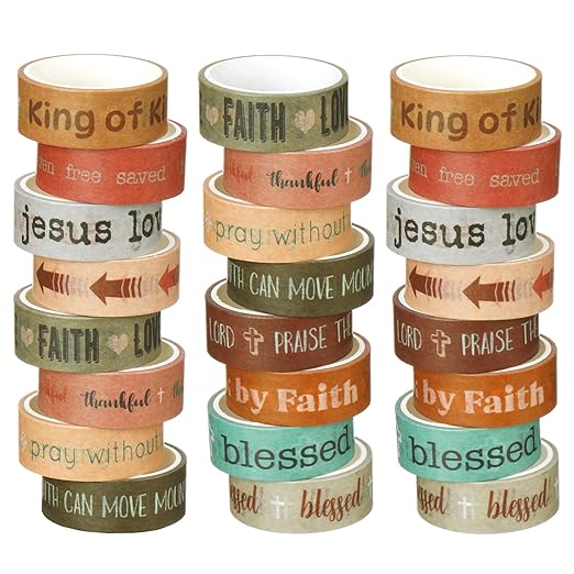 Janlaugh 24 Rolls Christian Washi Tape Gifts Bulk Bible Religious Inspirational Scripture Supplies Boho Verse Washi Tape for Bible Journaling Study Crafting Easter DIY Gifts