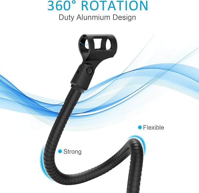 ZealSound Microphone Stand Gooseneck 19”, Flexible Clamp-On Desktop Mic Stand with 360° Adjustable Arm, 3/8" to 5/8" Adapter, Heavy-Duty Desk Mount, for Podcasting, Streaming, Podium & Public Speaking