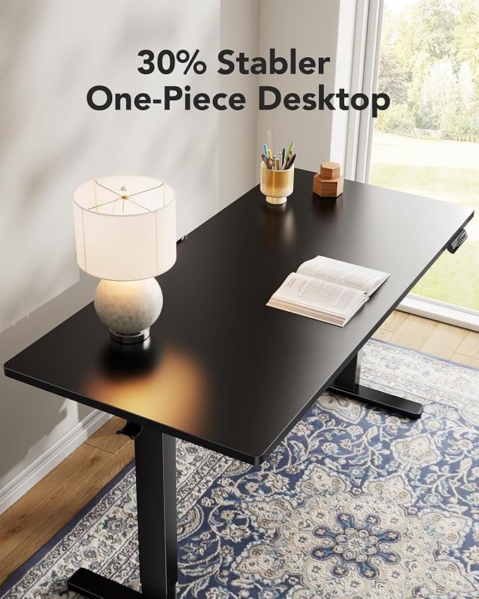 HUANUO Electric Standing Desk, Whole Piece Desktop, Adjustable Height Computer Desk, 4 Height Memory Settings, Sit Stand Up Desk for Home Office, 48" x 30", Black