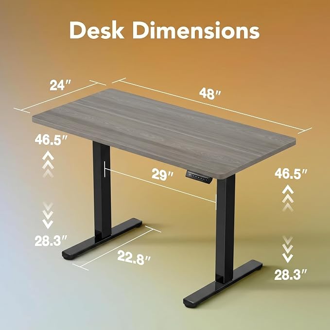 HUANUO 48" Small Electric Standing Desk Adjustable Height, 4 Memory Height Settings, Sit Stand Up Desk for Home Office & Computer Workstation, Grey