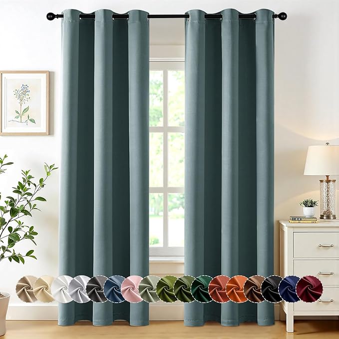 MIULEE Blackout Curtains for Bedroom Living Room 2 Panels, Thermal Insulated Room Darkening Drapes Grommet Noise Reducing Light Blocking Window Treatments 72 Inches Long 40x72 Inch Dusty Blue