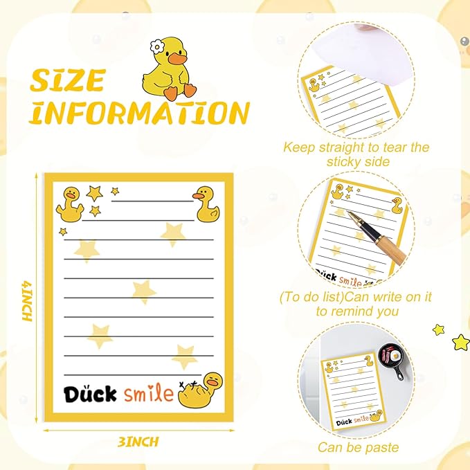 12 Pcs Duck Lovers Sticky Notes Yellow Ducks Self Stick Note Pads Cartoon Animal Writing Memo Pad Office Party Favors Supplies for Home Party Decorations Christmas Small Gifts