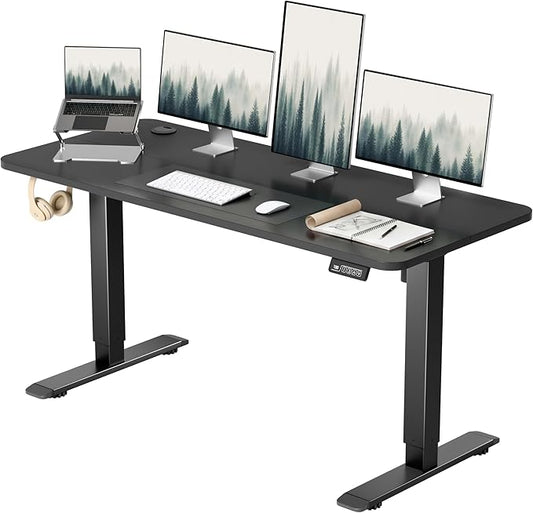 Furmax 55 x 24 Inches Electric Height Adjustable Standing Desk Large Sit Stand Up Desk Home Office Computer Desk Memory Preset with T-Shaped Metal Bracket, Black