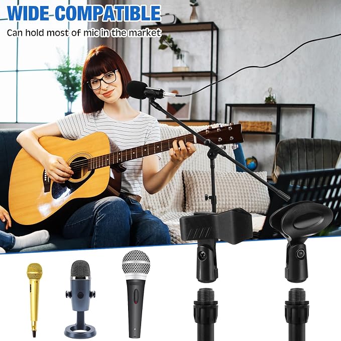 Relaxweex 4 Pcs 4 Pcs Tripod Microphone Stand Boom Arm Floor Mic Stand with Carrying Bag and Mic Clips for Singing Stage Wedding Karaoke Church (Classic Style)