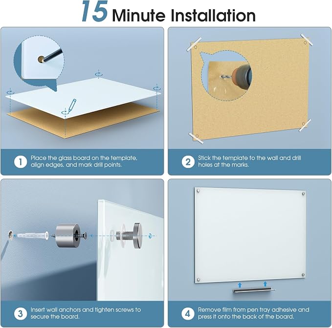 MaxGear Glass Whiteboard Tempered Magnetic Dry Erase Board 48x30 Inch | Magnetic Steel,Frameless Design,Smooth Writing,Ghost Free,Wall Mounted,Accessory Kits,Office Classroom Conference Room Use