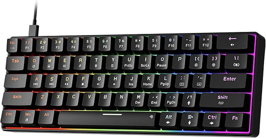 Newmen GM611 Mechanical Keyboard,Rainbow LED Backlit Gaming Wired Keyboards Compact Mini 61 Keys Portable 60 Percent Mechanical Keyboard with Black Keycaps,for Windows Laptop PC Linear Red Switches