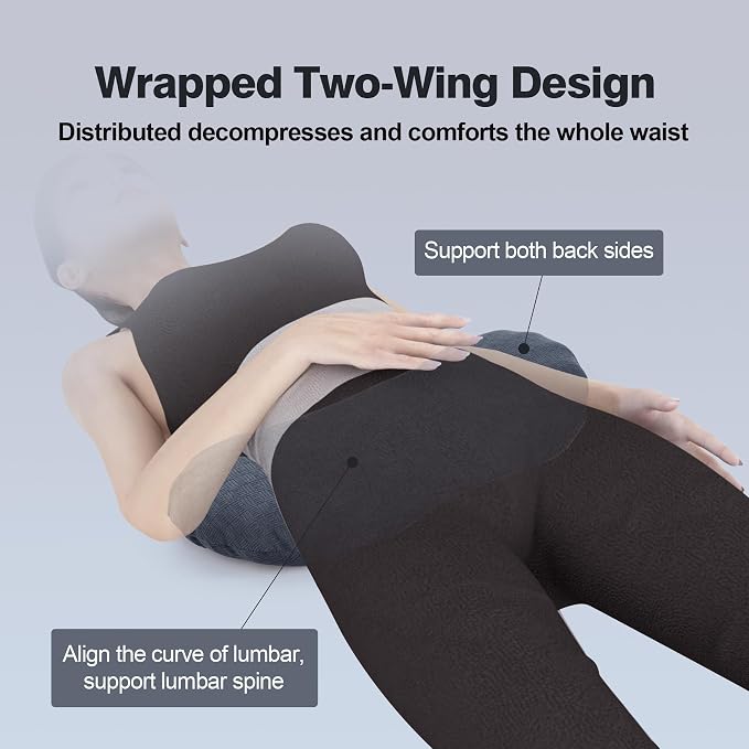 COMFYTHERA Lumbar Support Pillow for Sleeping Memory Foam Lumbar Support Cushion for Lower Back Pain Relief, Back Support Bed Pillow Waist Support (Dark Grey, Large)