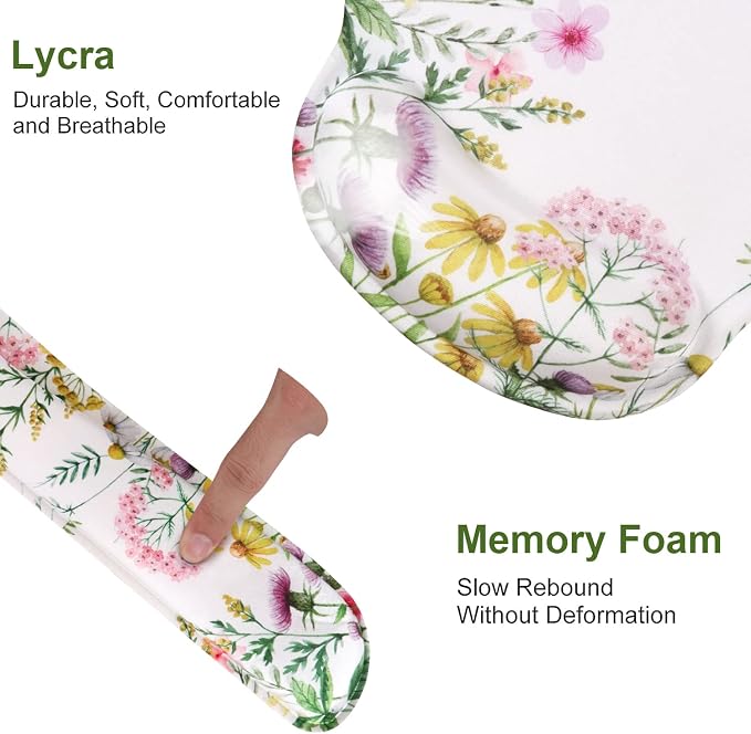 iLeadon Mouse Pad with Wrist Support Keyboard Wrist Rest Set, Ergonomic Mouse Pad with Non-Slip Base for Computer Laptop Home Office + Coasters, Easy Typing & Pain Relief Mouse Mat, Wild Flowers