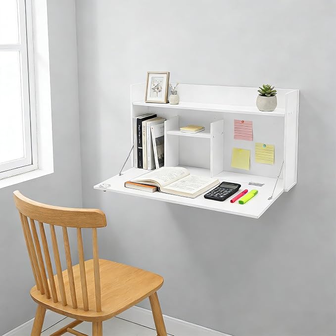 Wall Mounted Desk, Modern Floating Computer Desks with Keyboard Tray, Lockable Fold Down Wall Desk Space Saving Table Workstation for Bedroom Study Room Small Space(Black)