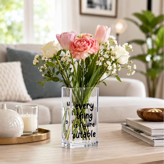 Acrylic Pen Holder Cup, “Everything Is Figureoutable” Desk Decor, Inspirational Pencil Holder Organizer, Motivational Office Accessories, Gift for Women Coworker