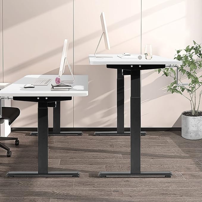 Tangkula Hand Crank Stand Up Desk Frame, Manual Height Adjustable Standing Workstation with Foldable Crank Handle, Cable Management Tray, Headphone Hook, Ergonomic Sit Stand Desk Frame for Home Office