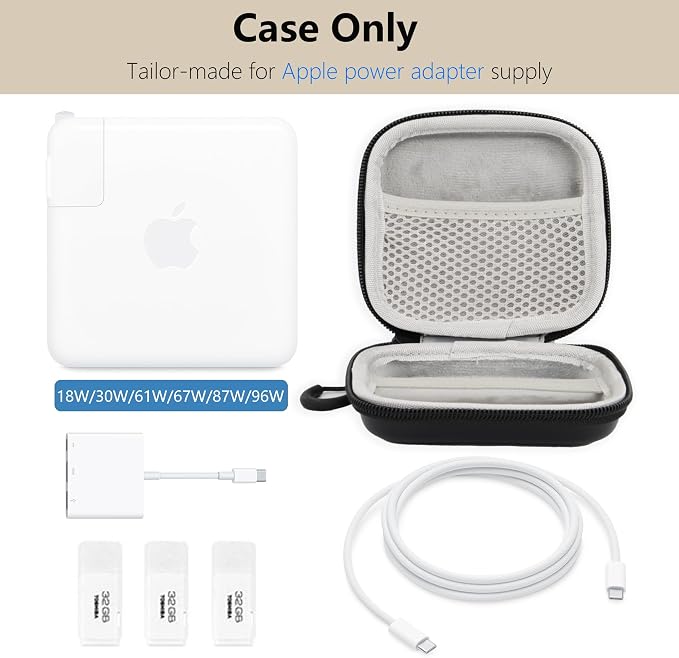 Charger Case for Macbook, Portable Tech Electronic Organizer Bag, Small Travel Storage Pouch for Laptop Accessories, MacBook Power Adapter, Charging Cords, USB Drives, Power Bank (Black, M)