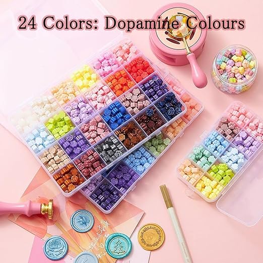 Wax Seal Cat Paw Beads Kit with Stamp, 23 Colors Sealing Wax Pellets with Christmas Tree Crystal Ball Style Brass Stamp for Christmas Invitation Letter Envelope Gift Cards 322Pcs Beads