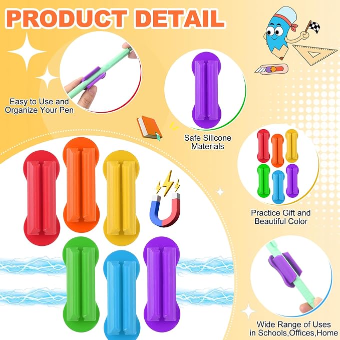 Sherr 24 Pack Silicone Magnetic Pen Holder for Refrigerator Magnetic Pencil Holders for Whiteboard Flexible Mark Holders Bookmark Locker Organizer Classroom Office Accessories(Rainbow)