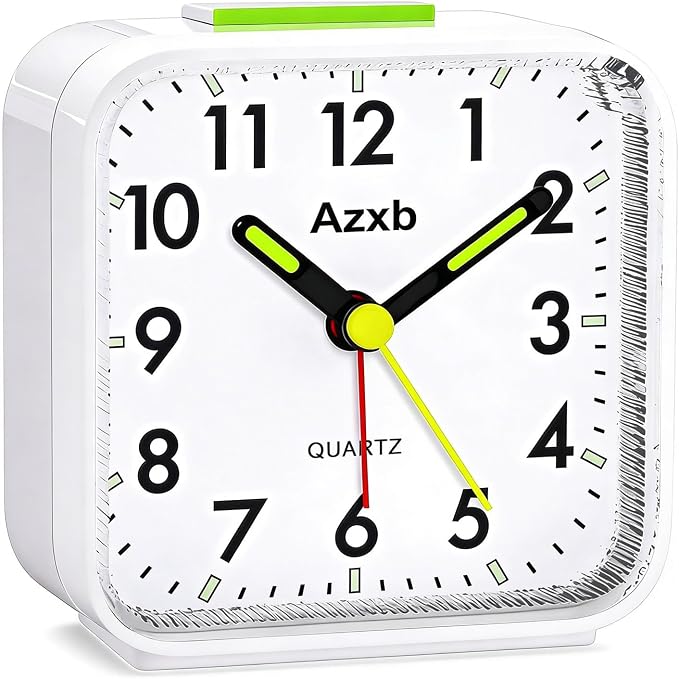 Analog Alarm Clock for Heavy Sleepers Travel Snooze Luminous Adults | Silent No Ticking Battery Operated Alarm Clock with Night Light, Loud Alarm, Quiet Small Desk Clock for Bedrooms Easy Read