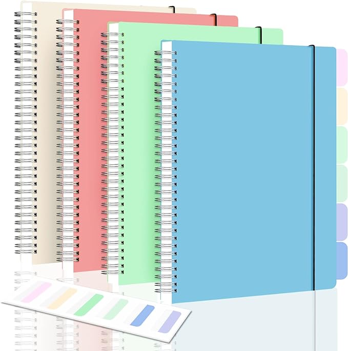 Spiral Notebook, Wide Ruled Notebook Journal, 8.5" x 11" Lined Journal Notebook Pack, A4 Large Subject Notebook for School, Work, Notes, 560 Thick Paper, 24pcs Index Tabs, Assorted Pastel Notebook
