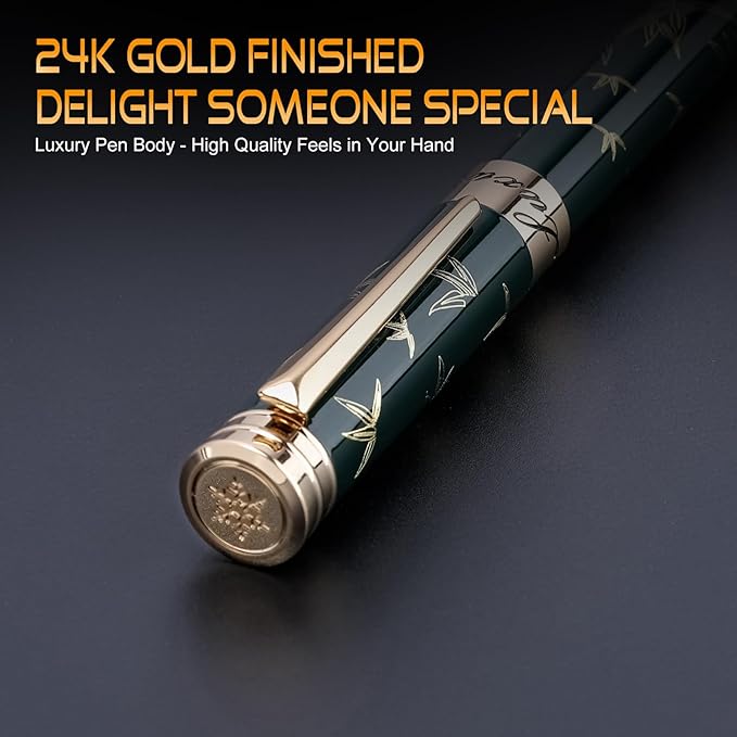 24K Gold Planting Rollerball Pens Smooth Writing Pen Set fro Men Women Fancy Green Roller Ball Pen Boss Colleagues Luxury Pens Gifts for Graduation Birthday Christmas