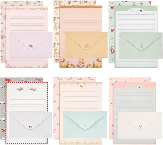 54 PCS Stationery Set with Envelopes,36 Writing Paper+18 Envelopes,Cute Lined Stationery Paper for Writing Letters Invitations Poem Office School Supplies