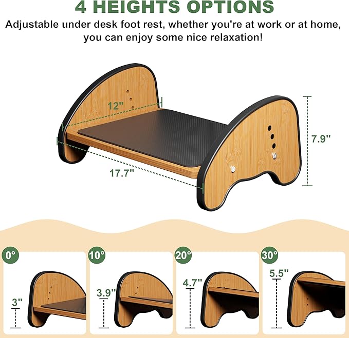 Rocking Foot Rest for Under Desk at Work - 3 Adjustable Heights Wooden Office Footrest, Two Mode of Use Foot Stools with Large Anti-Slip Surface, Ergonomic Foot Stool for Home Office Gaming