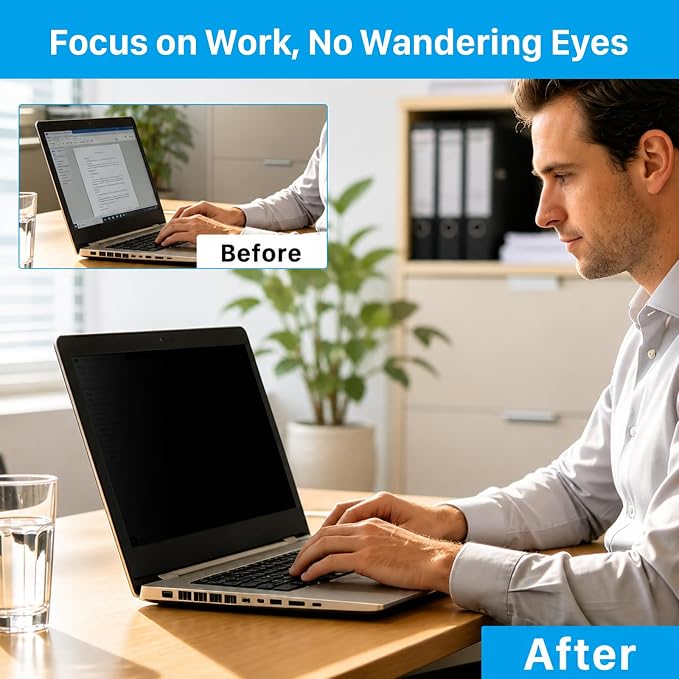 STARY 4-way 360°Laptop Privacy Screen Filter 14 Inch 16:10 Ratio(1920x1200), Anti Glare & Blue Light Filter, Removable Privacy Screen Protector for Laptop Monitor, Compatible with HP Dell Acer Lenovo Samsung ASUS Toshiba