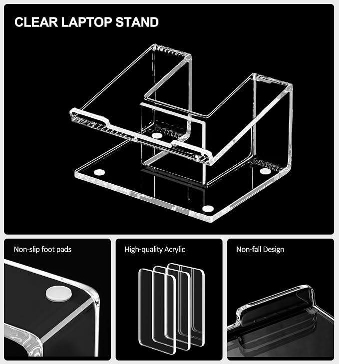 FUCDTEFC Acrylic Laptop Stand for Desk, Laptop Riser for 10-17.3 Inch Laptops, Ergonomic Computer Stand Holder Compatible with Macbooks and Notebooks | Ergonomic Computer Stand Holder, Compatible with Macbooks and Notebooks, Clear