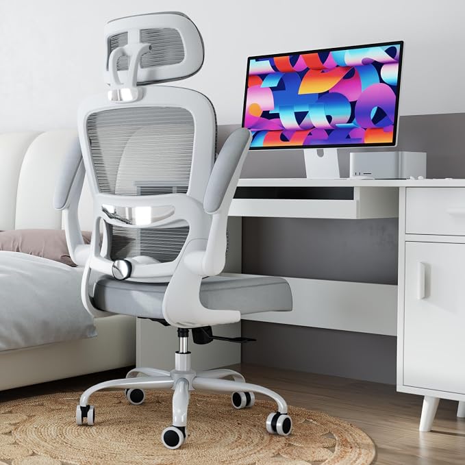 TRALT Office Chair Ergonomic Desk Chair, 330 LBS Home Mesh Office Desk Chairs with Wheels, Comfortable Gaming Chairs (Light Grey)