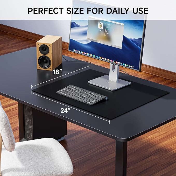 VASUHOME 24" x 18" Black Tempered Glass Desk Mat - Multi-Functional Desk Pad for Keyboard and Monitor Protection, Dry Erase Surface, Ideal Table Top Protector for Home & Office