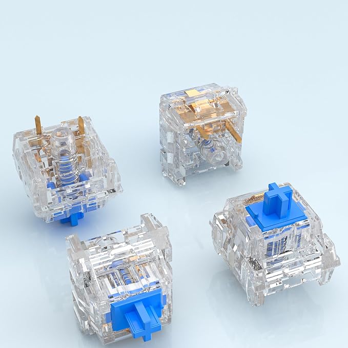 Zhouwang 20Pcs Crystal Blue Switches,Dustproof and Waterproof,Strong Tactile Feedback with Crisp Click Sound, Suitable for clicker for 3D Prints and MX Gaming Mechanical Keyboards