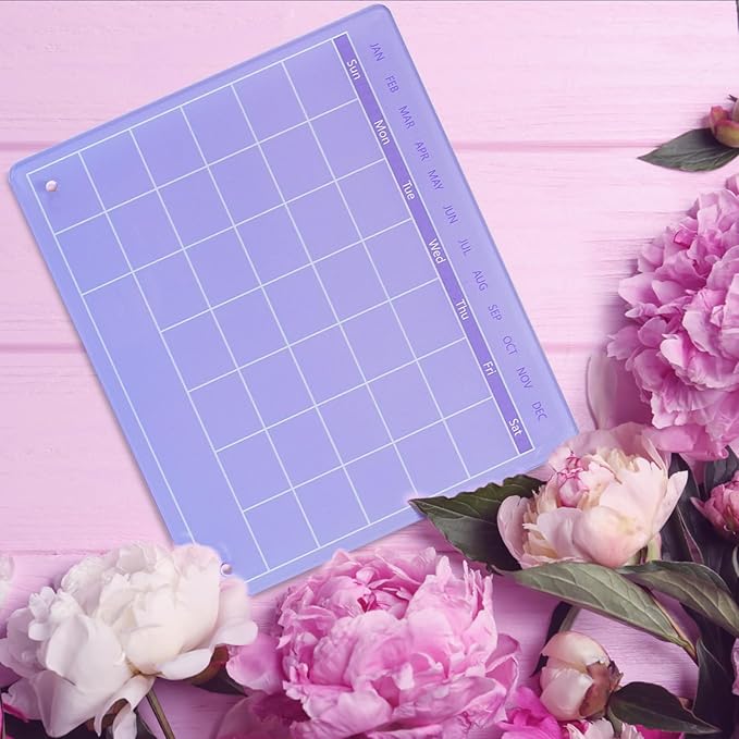 Calendar Dry Erase Board,12"X10",Acrylic Desk Calendar with Stand,Purple Dry Erase Board for Home Office School-YL-Pu-2530