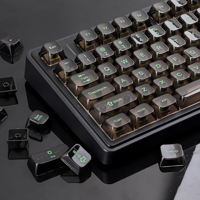 Sunzit Black Transparent Keycaps, OEM Profile Keycap Set, Custom Minimalist Style Keycaps, Fully Backlit Key Cap for MX Switches Mechanical Keyboard